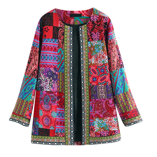 Printed loose long sleeve jacket Red - Shop at LoveMi