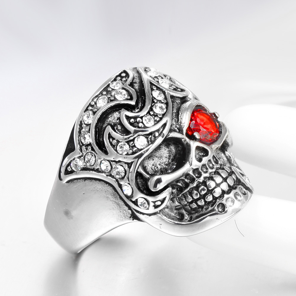 Fashion Jewelry Stainless Steel Skull Head Zircon Ring