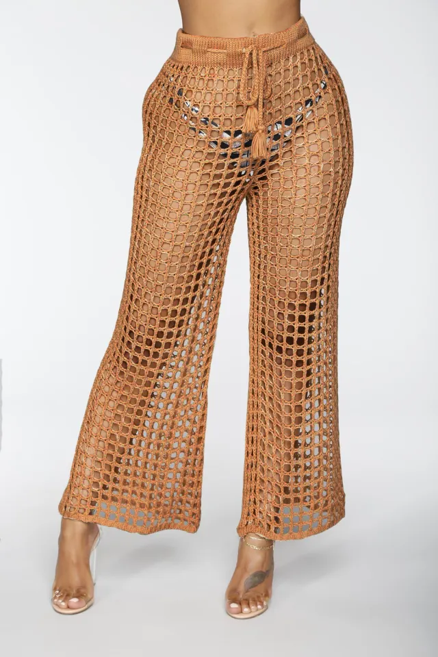 Sexy ladies cutout beach waist lace knit pants Khaki - Shop at LoveMi