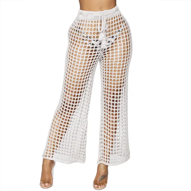Sexy ladies cutout beach waist lace knit pants White - Shop at LoveMi