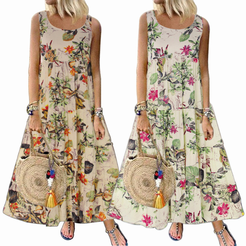 Floral sleeveless crew neck dress