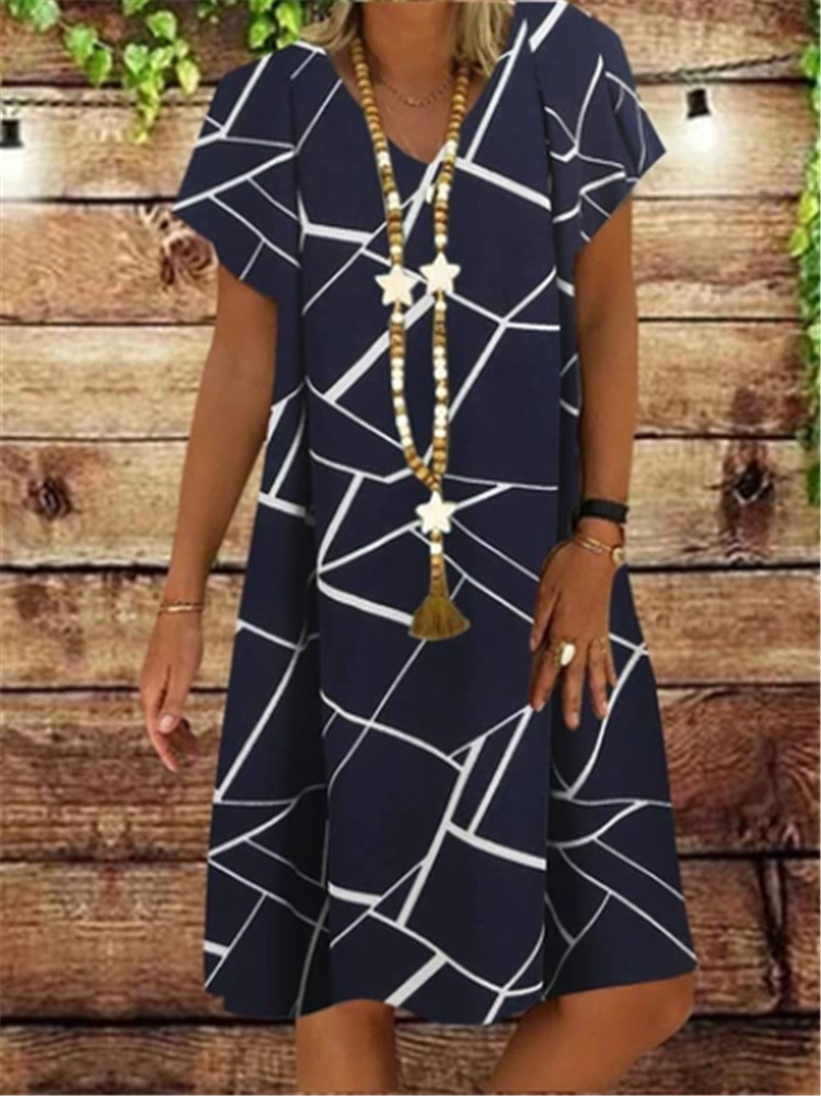 Printed short sleeve V-neck dress