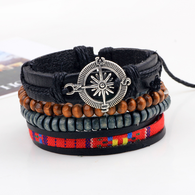 Leather braided bracelet set