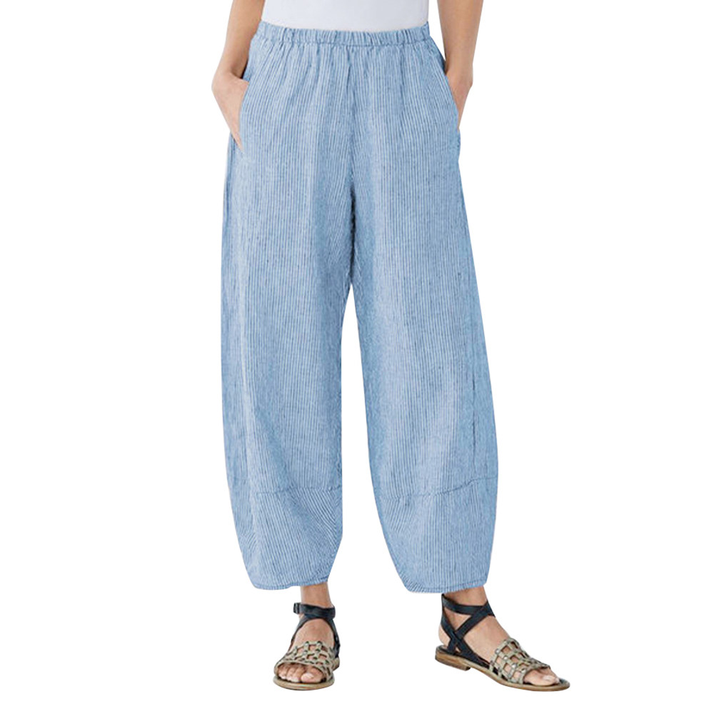 Pit striped stitching cropped trousers Blue - Shop at LoveMi