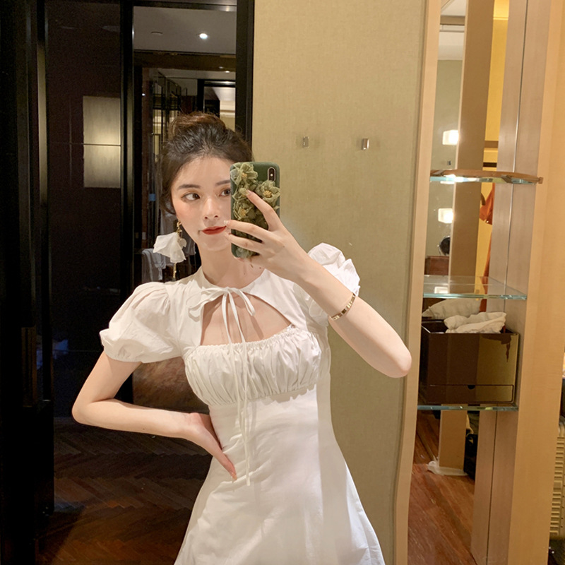 Ladies purple puff sleeve dress