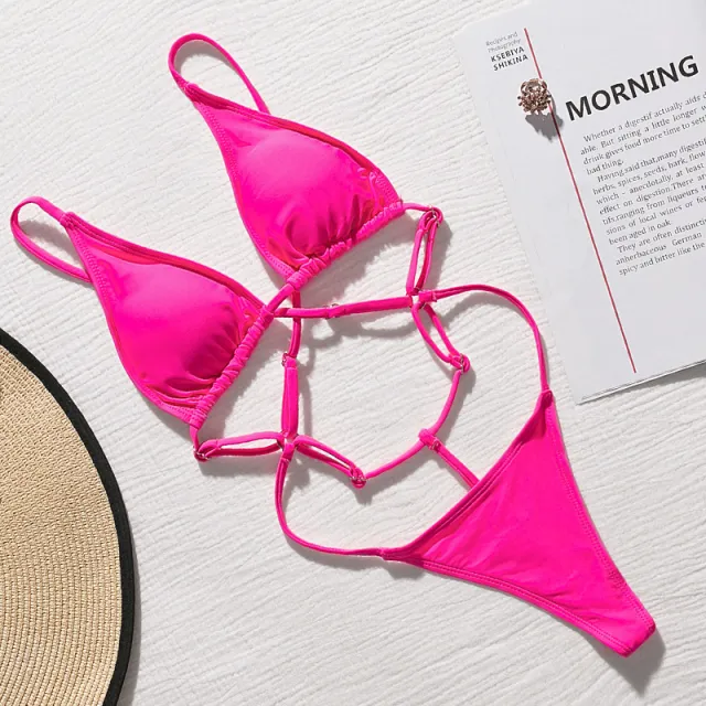 Back one piece swim trunks swimsuit hang neck Rose - Shop at LoveMi