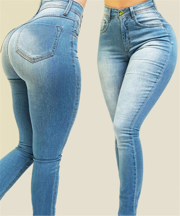 Cross border high waist elastic slim pants Blue - Shop at LoveMi