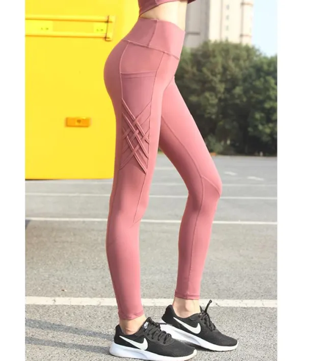 Yoga pants skinny stretch sports fitness trousers women Pink - Shop at LoveMi
