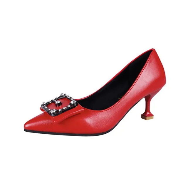 Fine heel suede metal fashion women's shoes Red - Shop at LoveMi
