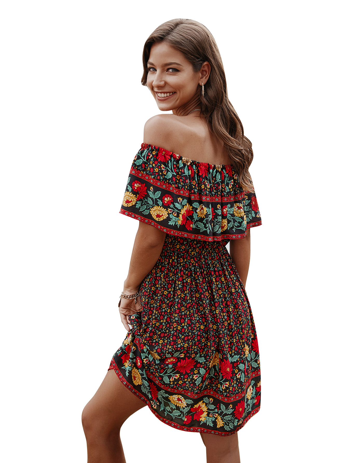 Sexy shoulder print dress