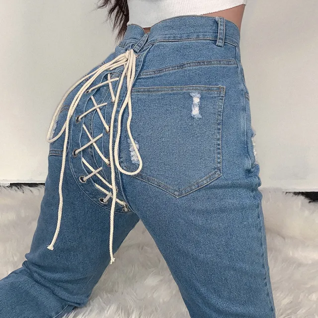 Shredded jeans women Xia Chao was thin Blue - Shop at LoveMi