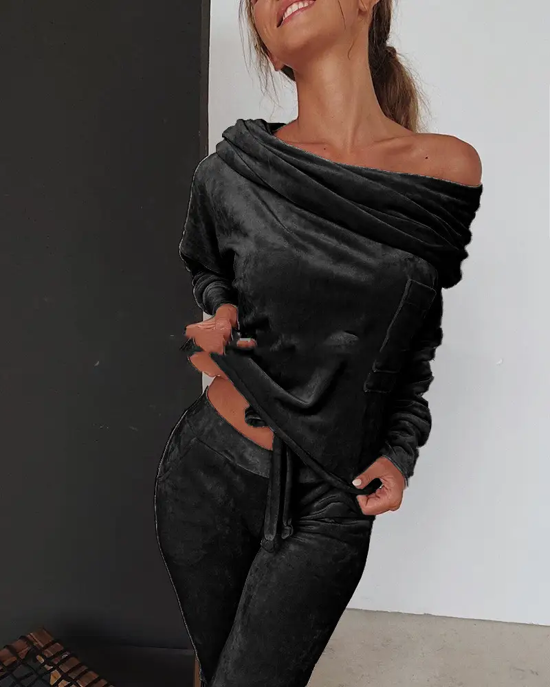Women's word shoulder top + pants two-piece set