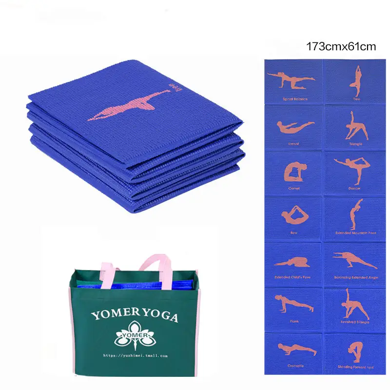Foldable Yoga Mat for Travel and Home Exercise, Non-Slip Pilates Pad — Blue, 8mm