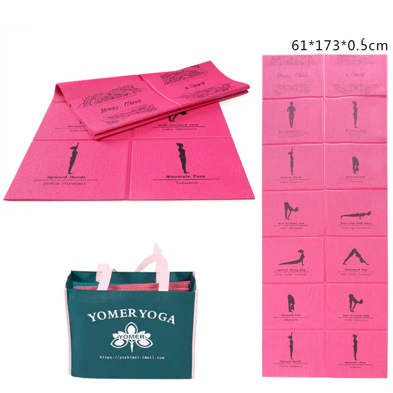 Foldable Yoga Mat for Travel and Home Exercise, Non-Slip Pilates Pad — Rose red, 5mm