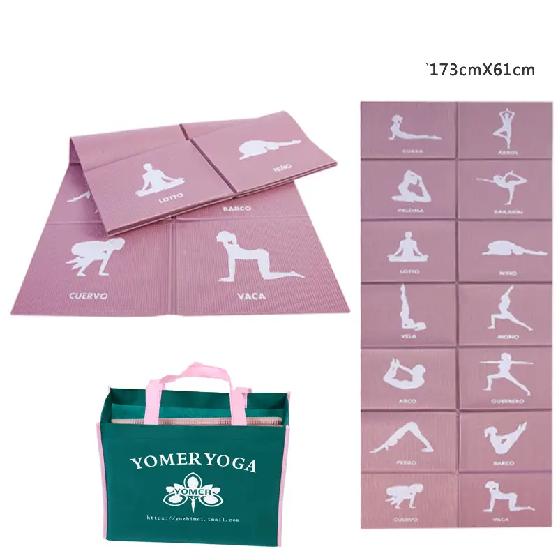Foldable Yoga Mat for Travel and Home Exercise, Non-Slip Pilates Pad — Grey purple, 4mm