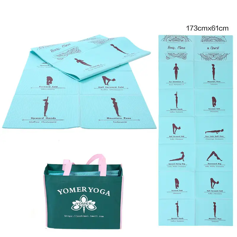Foldable Yoga Mat for Travel and Home Exercise, Non-Slip Pilates Pad — Blue, 5mm