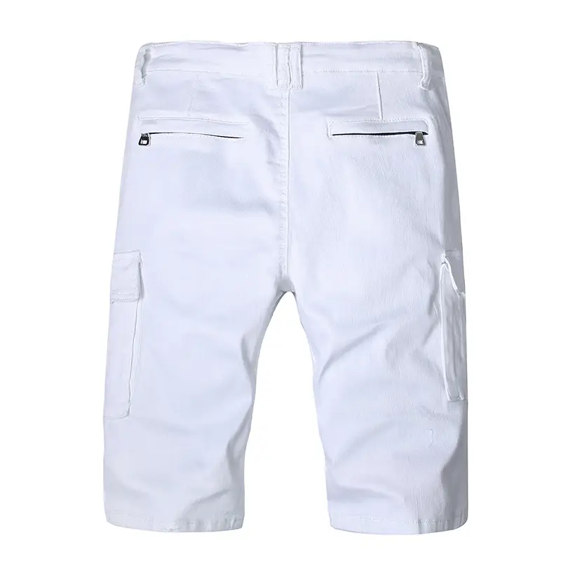 Men's white slim denim shorts