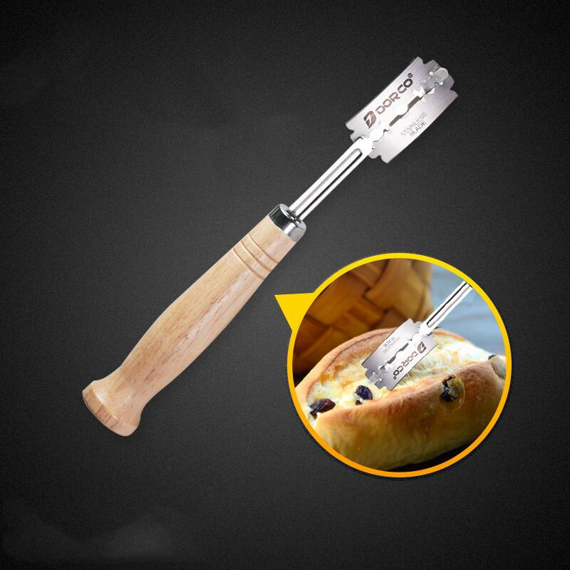 High-end curved bread cutter with wooden handle