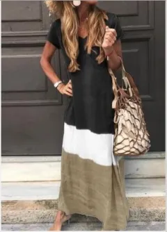 Loose colour Mosaic short sleeve dress - Black - View 1