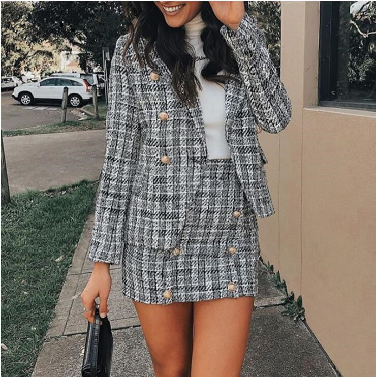 Women's woolen coat short skirt two piece set