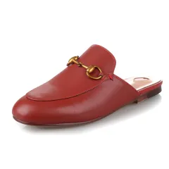 European and American leather round head classic flat shoes - Red - View 1