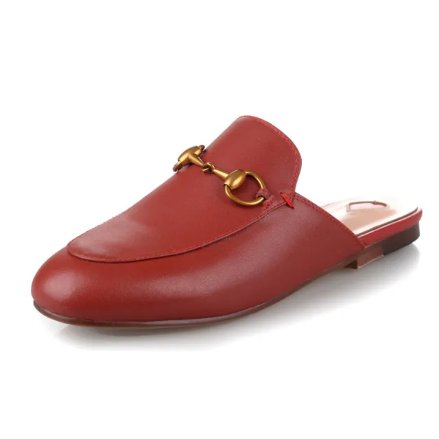 European and American leather round head classic flat shoes Red - Shop at LoveMi