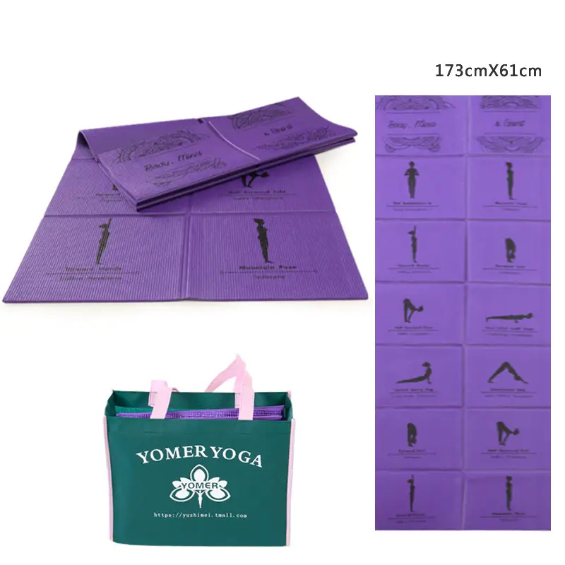 Foldable Yoga Mat for Travel and Home Exercise, Non-Slip Pilates Pad — Purple, 5mm