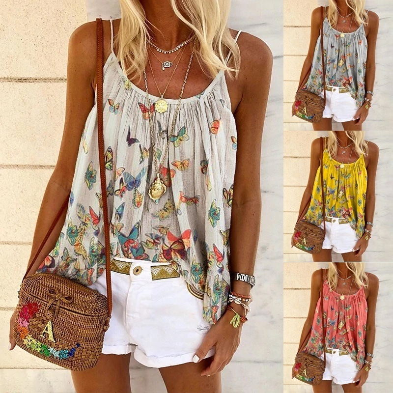 Summer ladies butterfly print halter top