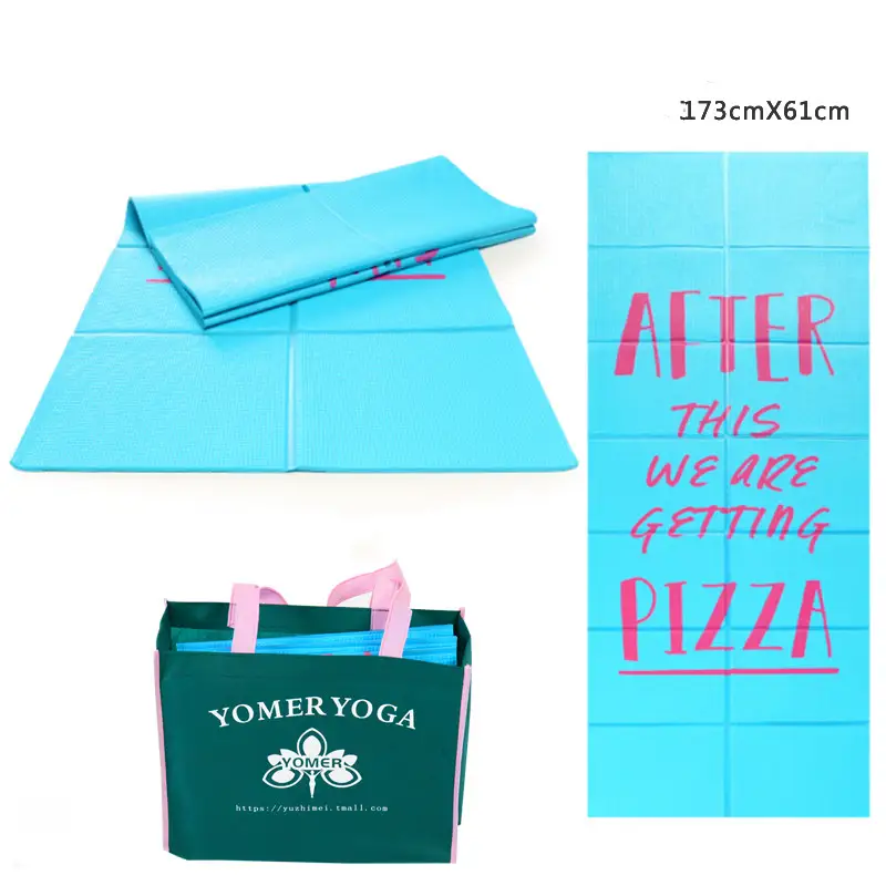 Foldable Yoga Mat for Travel and Home Exercise, Non-Slip Pilates Pad — Light blue printe, 5mm