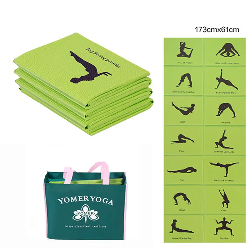 Foldable Yoga Mat for Travel and Home Exercise, Non-Slip Pilates Pad — Grass green, 8mm