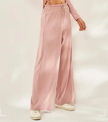 Wide Leg Elastic Waist Yoga SweatPants Pink - Shop at LoveMi