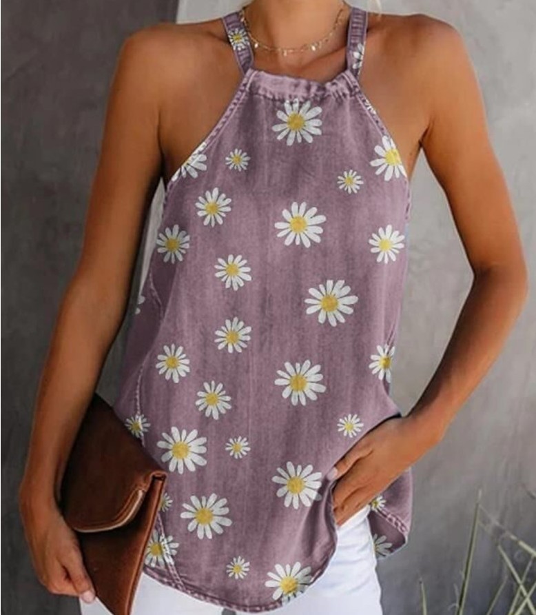 Cotton and linen daisy print top