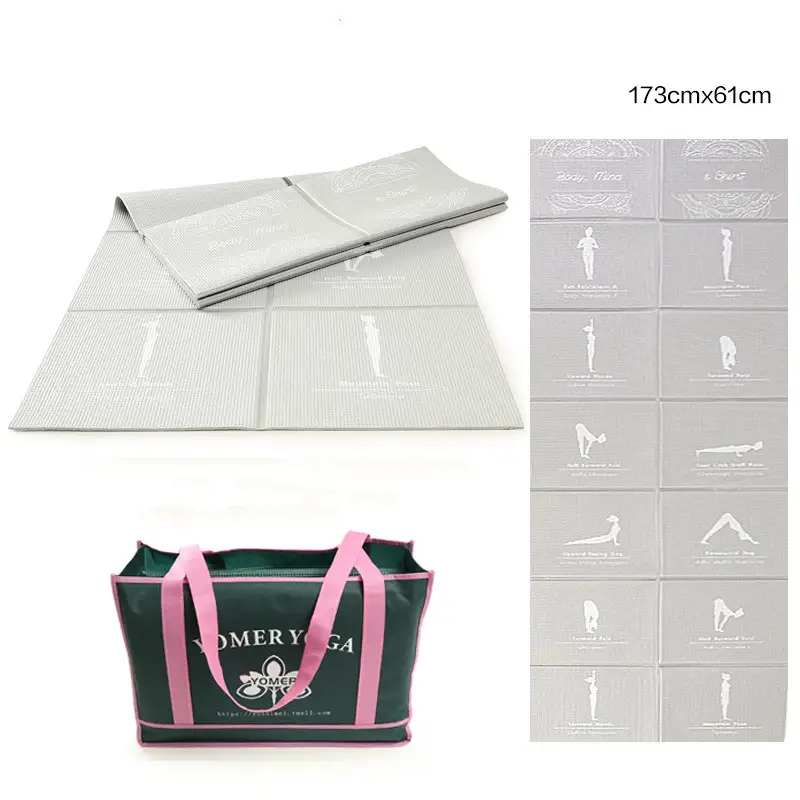 Foldable Yoga Mat for Travel and Home Exercise, Non-Slip Pilates Pad — Light grey, 5mm