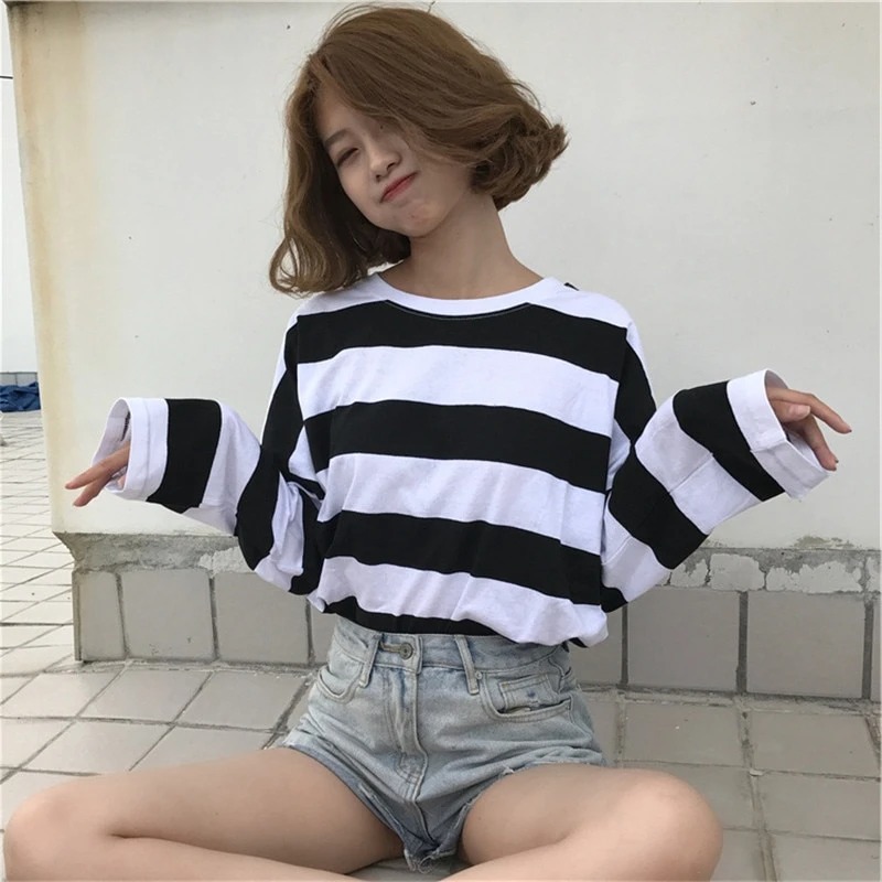 Striped long sleeve t-shirt autumn clothes