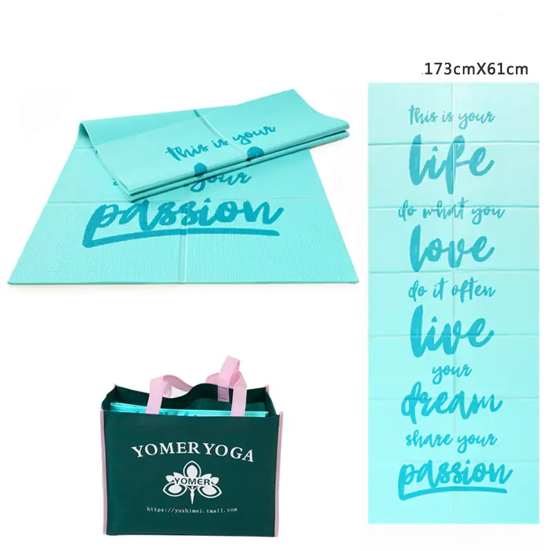 Foldable Yoga Mat for Travel and Home Exercise, Non-Slip Pilates Pad — Light blue, 5mm
