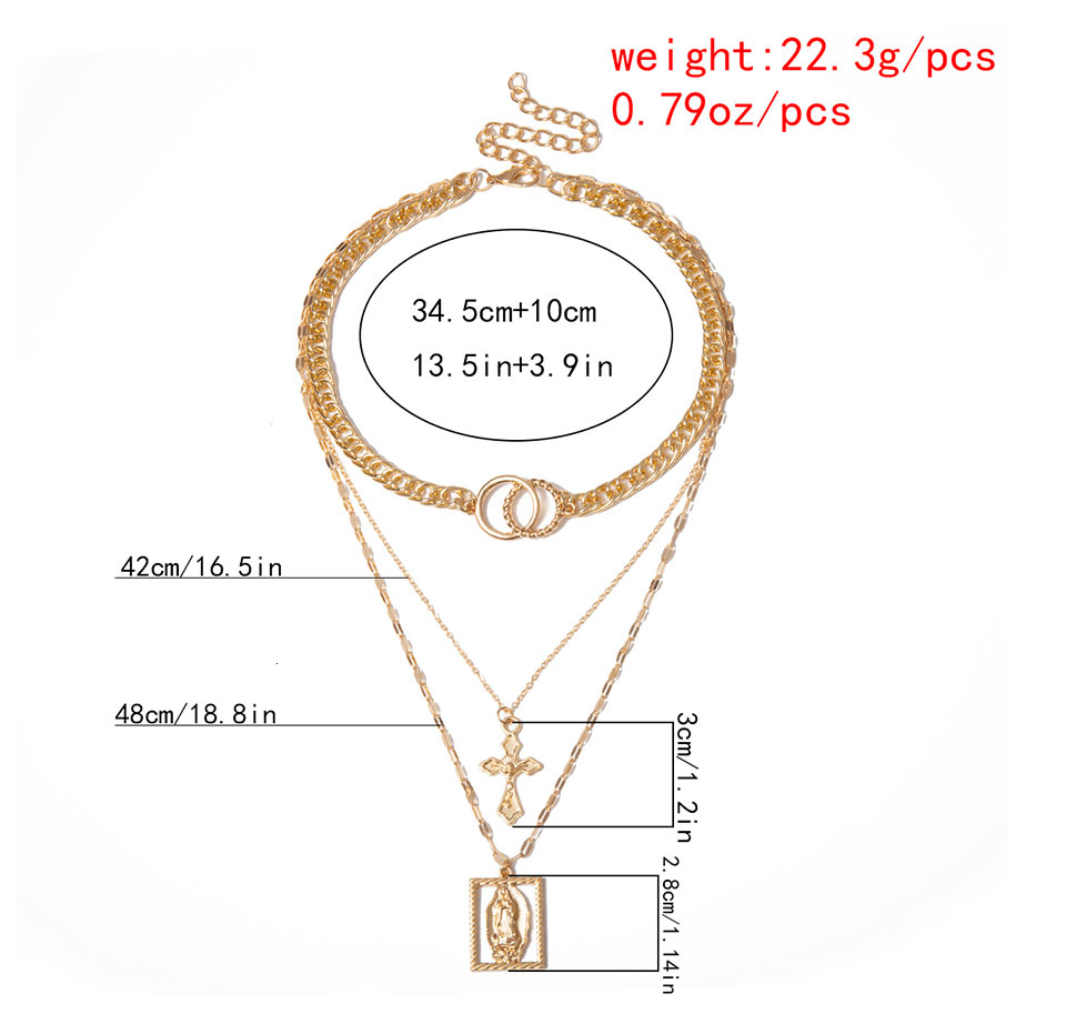 Vintage Multilayer Double Ring Embossed Jesus Necklace