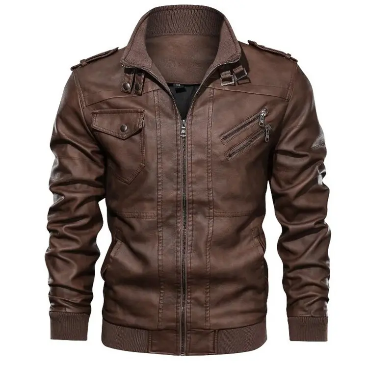 PU Leather Plain Jacket Hoodless