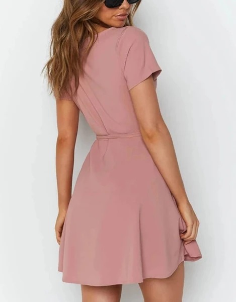 Women's pink V-neck short sleeve dress