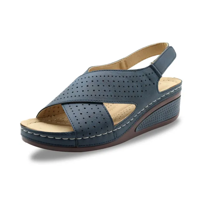 Platform sandals with rounded wedge heels Blue - Shop at LoveMi