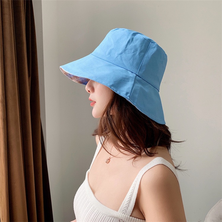 Plaid fisherman hat summer literary double-sided