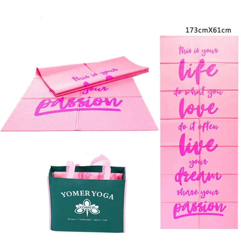 Foldable Yoga Mat for Travel and Home Exercise, Non-Slip Pilates Pad — Pink, 5mm