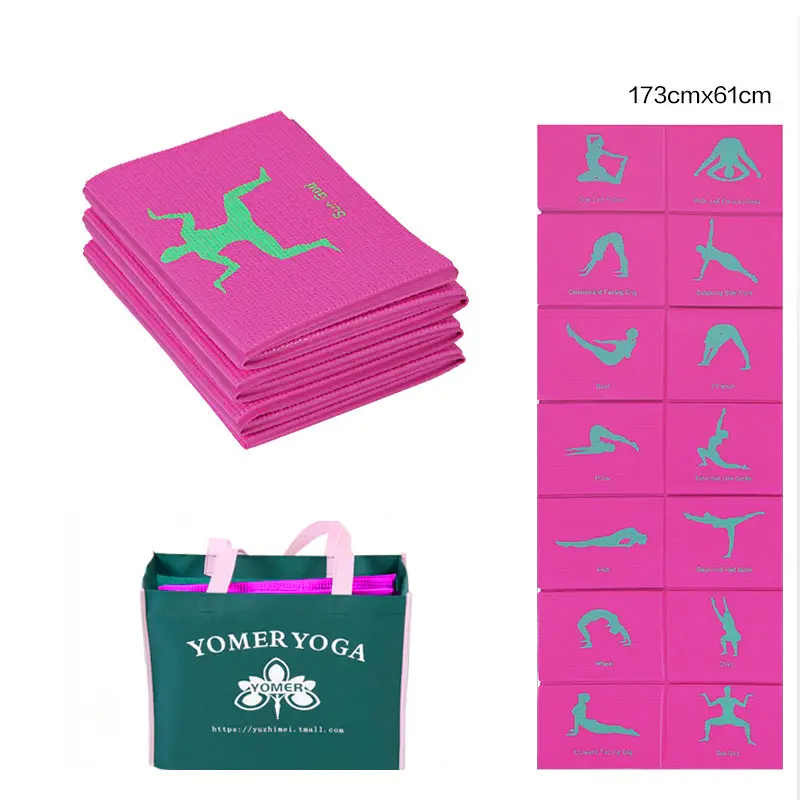 Foldable Yoga Mat for Travel and Home Exercise, Non-Slip Pilates Pad — Rose red, 8mm