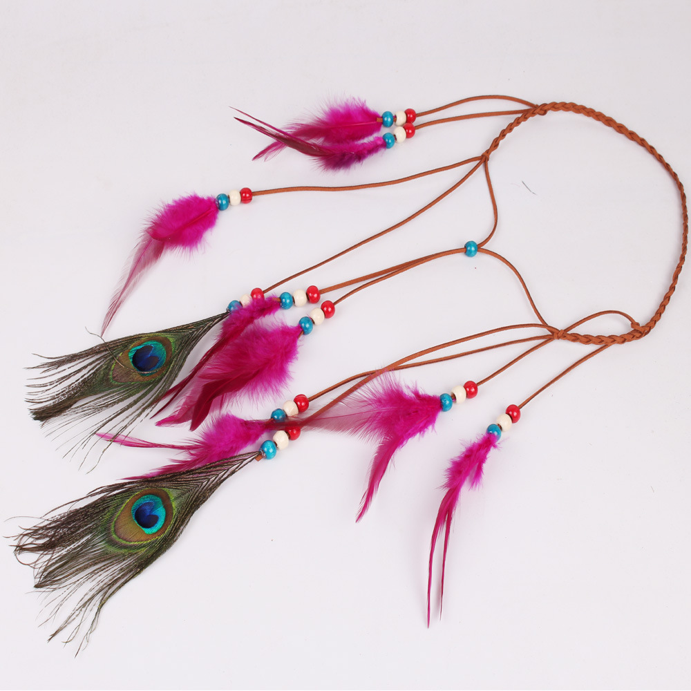 Peacock feather leather rope pendant hair ornament - Shop at LoveMi