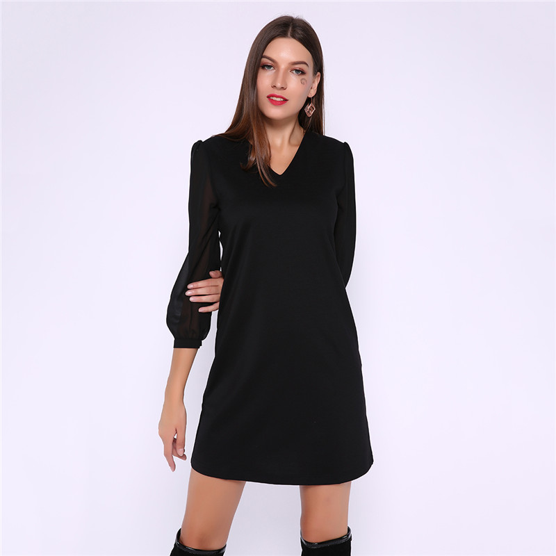 V-neck high waist straight tube dress