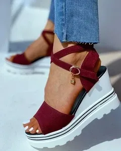 Spring and autumn waterproof fish mouth sandals high heels Red - Shop at LoveMi