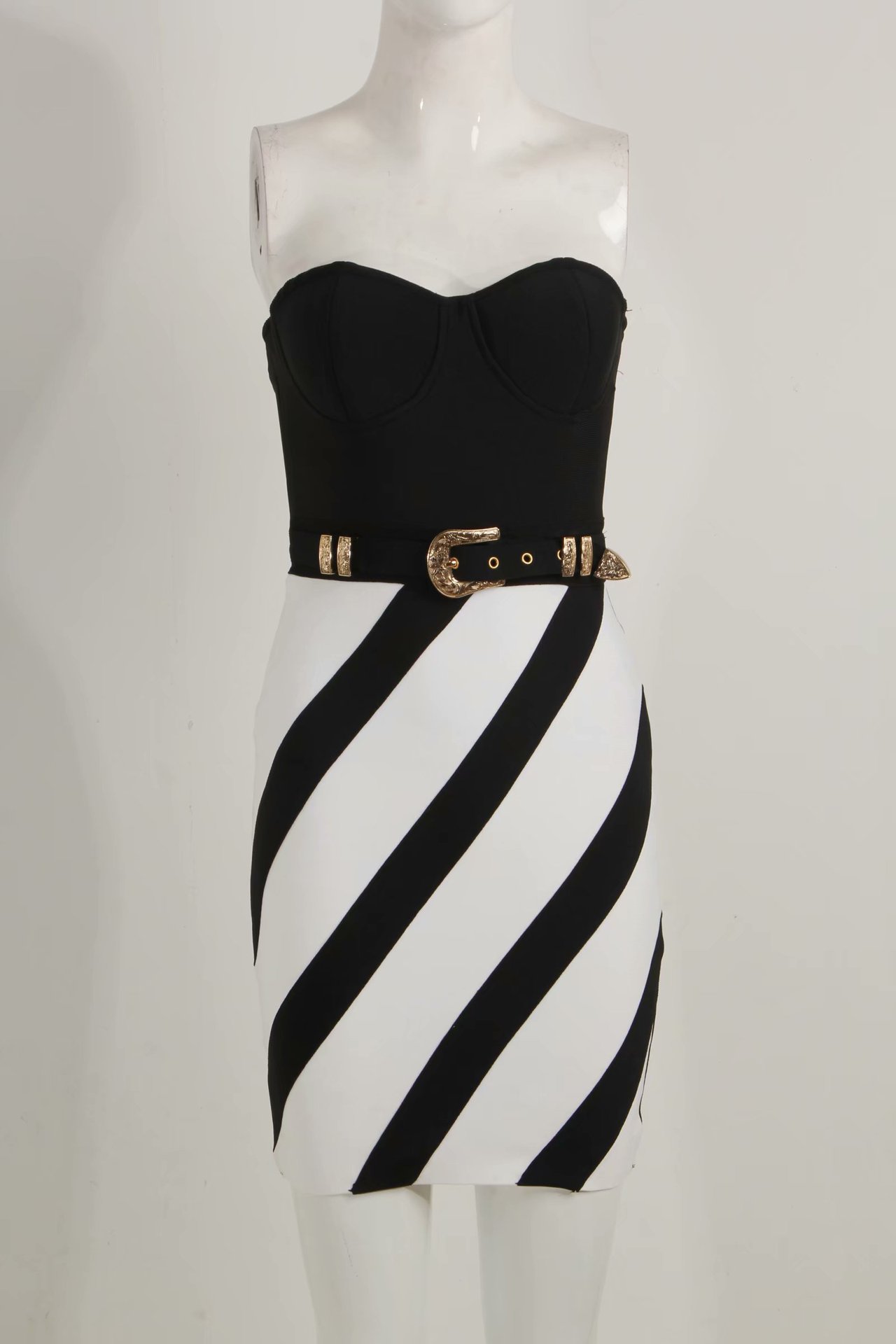 White Striped Wrapped Tight Skinny Sexy Bandage Skirt Fashionable Lady