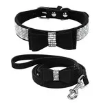 Rhinestone Bling Leather Dog Cat Collar & Leash Black Set - Shop at LoveMi