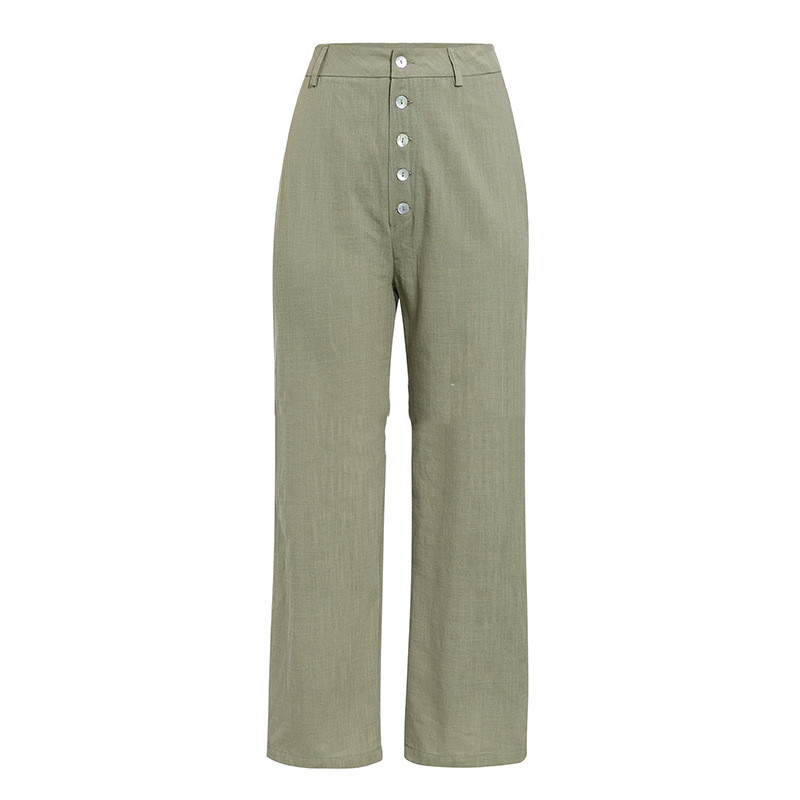 Button slim slim high waist straight temperament ladies casual trousers