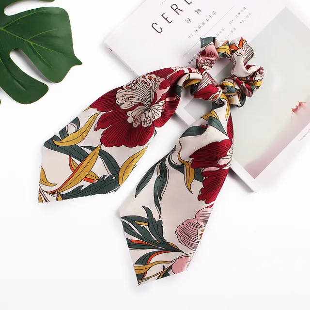Printed silk scarf large intestine hair ring C21 Beige - Shop at LoveMi