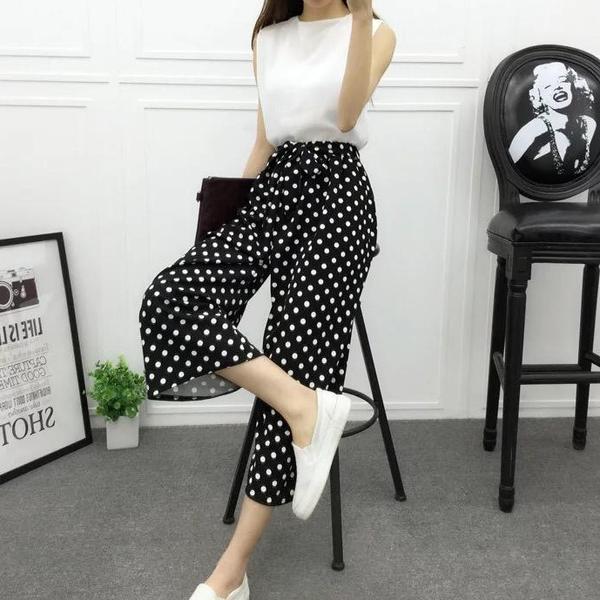 Vertical striped chiffon wide leg pants Wave Point - Shop at LoveMi